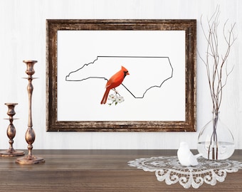 North Carolina State Art Print, Minimalist Watercolor Print, Aesthetic Home Decor