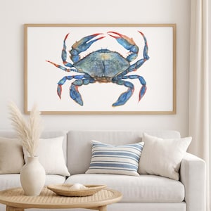 Blue Crab Wall Art – Coastal Kitchen Print – Nautical Watercolor Crab – Ocean Animal Decor image 7
