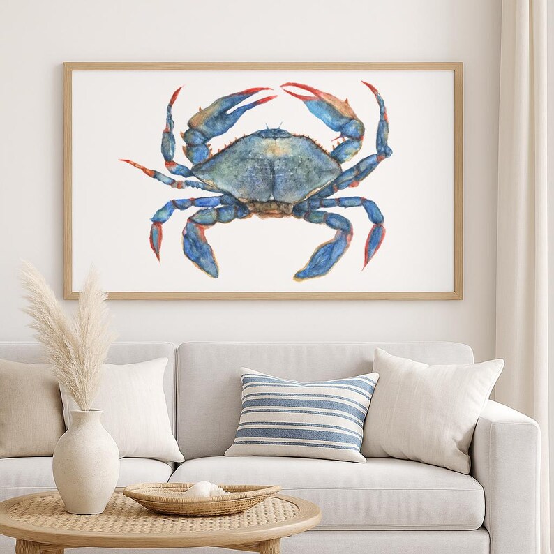 Blue Crab Wall Art – Coastal Kitchen Print – Nautical Watercolor Crab – Ocean Animal Decor image 7