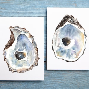 Oyster Watercolor Prints - Coastal Art - Beach House Decor