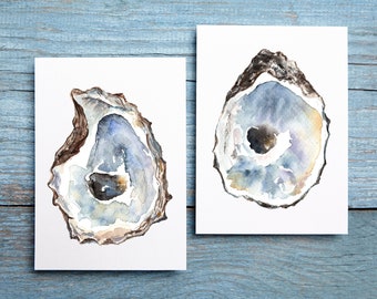 Impresiones de acuarela de ostras - Arte costero - Decoración de casas de playa
