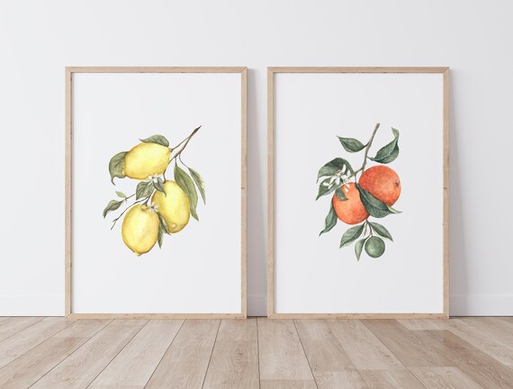 Citrus Wall Art, Lemon Print, Orange Print, Art Prints Fruit, Watercolor Fruit Paintings