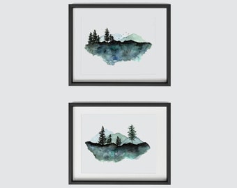 Watercolor Abstract Landscape Art | Set of Two