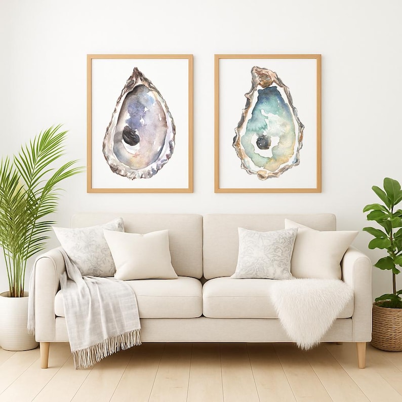 Oyster Shell Print Set – Coastal Wall Art – Beach House Decor – Watercolor Oysters image 2