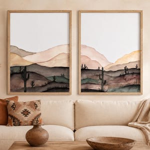Desert Cactus Print Set of 2, Southwestern Watercolor Wall Art