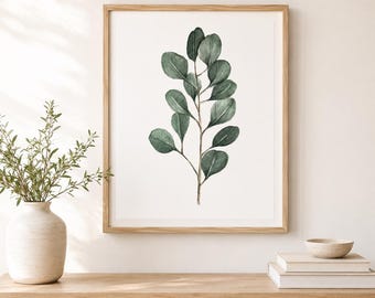 Eucalyptus Leaf Print, Botanical Watercolor Wall Art