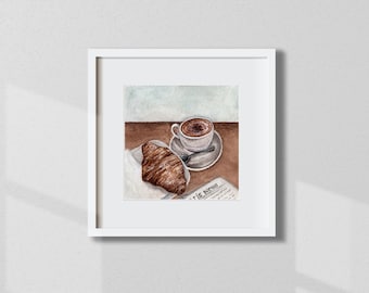 Cappuccino Watercolor Print - Paris Cafe Wall Art - Coffee Home Decor