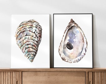 Oyster Shell Watercolor Painting | 2-Piece Set