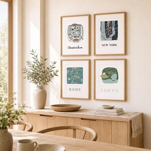 Conjunto de 12 impresiones de mapas de ciudades - Colección de arte mural dibujado a mano - Regalo de decoración de viaje imagen 6