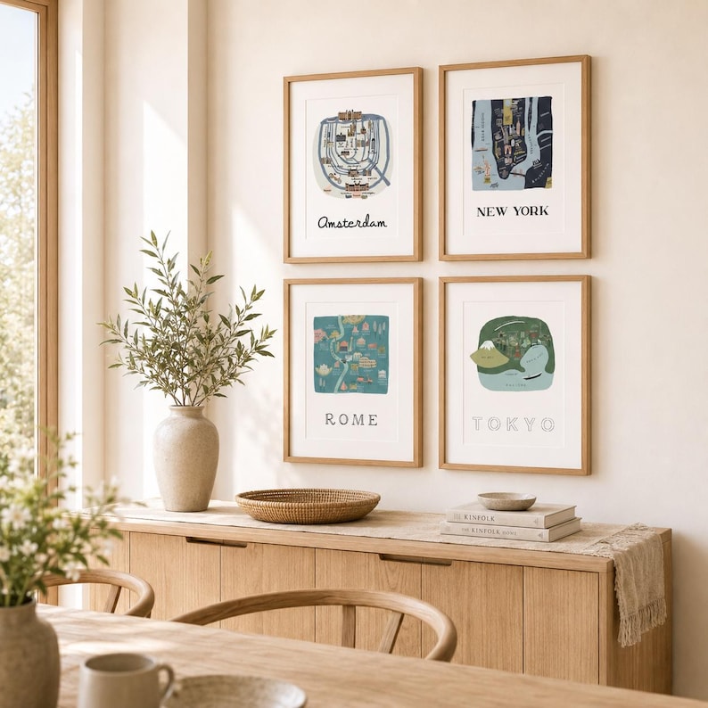 Conjunto de 12 impresiones de mapas de ciudades - Colección de arte mural dibujado a mano - Regalo de decoración de viaje imagen 6