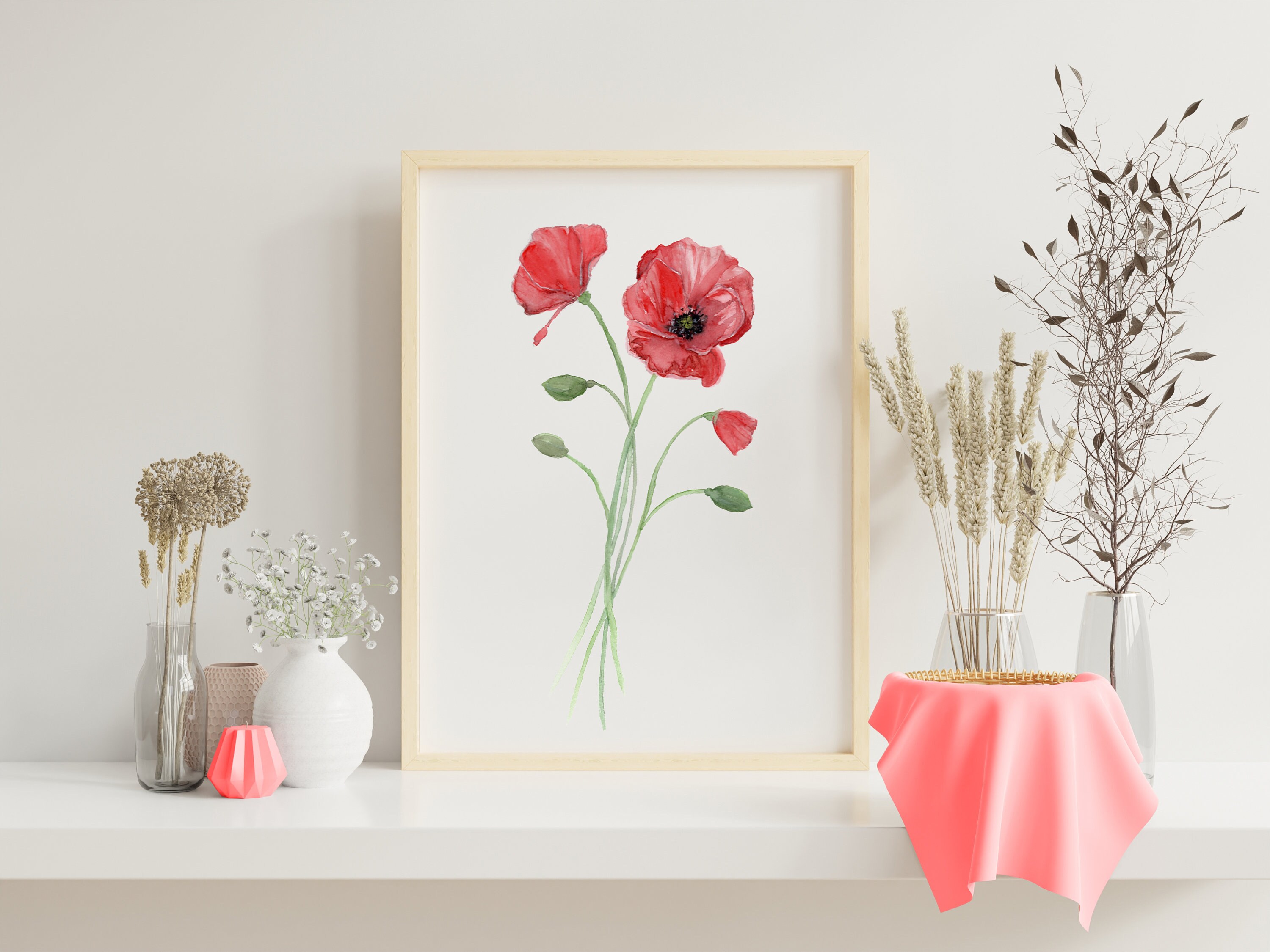 Red Poppy Watercolor Art Print, Botanical Floral Wall Decor - Etsy