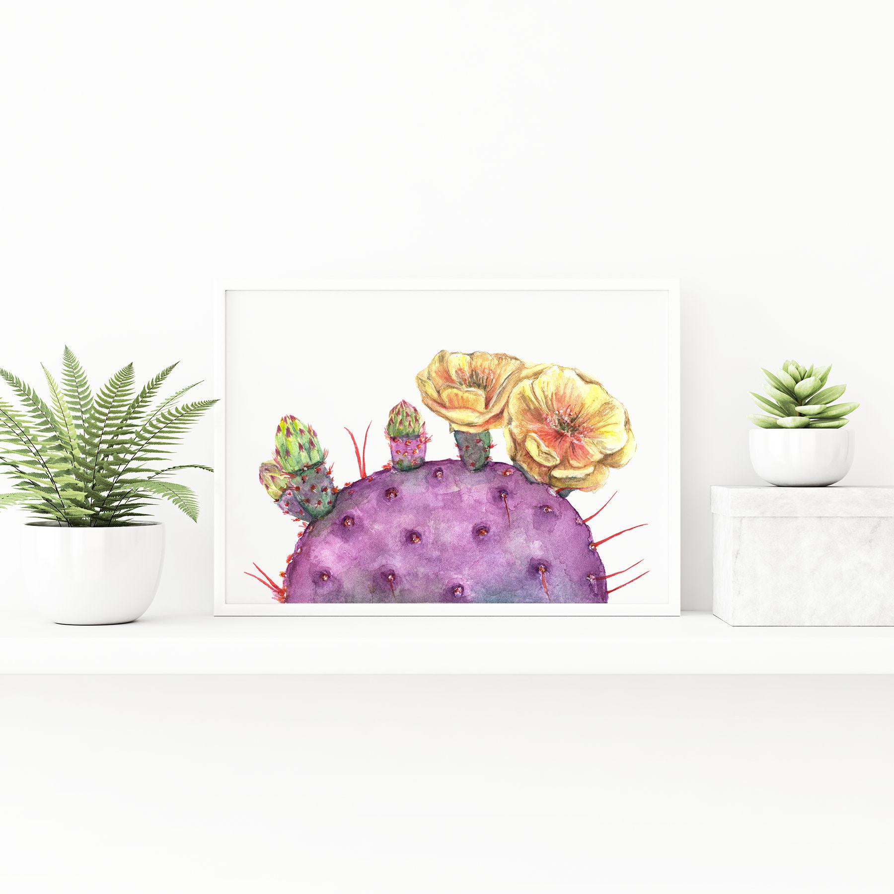 Prickly Pear Cactus Watercolor Art Print - Desert Botanical Wall Art ...