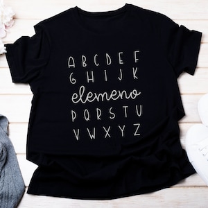 Camiseta Elemeno Alphabet - Camiseta divertida e brincalhona - Camiseta gráfica casual