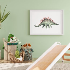 Dinosaur Art Print, Stegosaurus Wall Art, Watercolor Dinosaur, Dino Wall Art, Kids Room Decor, Nursery Decor image 4