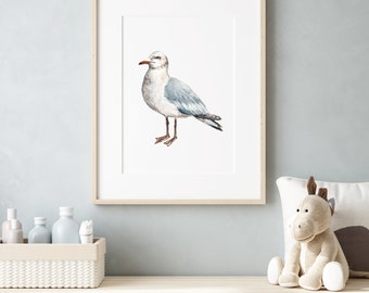 Seagull Watercolor Print - Coastal Bird Art - Ocean Wall Decor