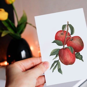 Red Apple Art Print, Watercolor Apples Art Print, Apples on Branch Watercolor Painting, Fruit Wall Art image 4