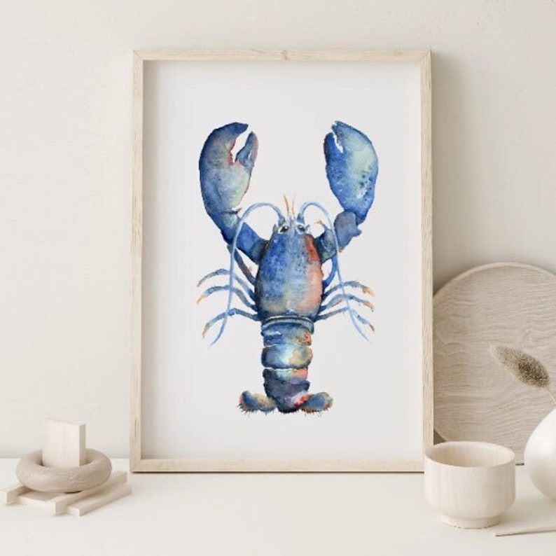 Beach House Decor, Watercolor Lobster Art Print, Ocean Wall Art image 3