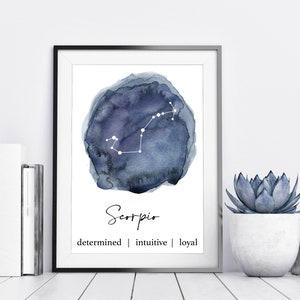 Scorpio Horoscope Art Print, Zodiac Gift, Scorpio Art, Gift for Scorpio, Scorpio Constellation, Watercolor Print, Minimalist Home Decor