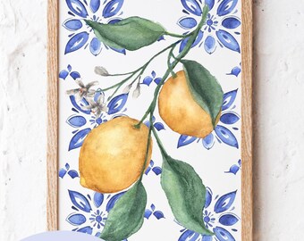 Italy Lemon Watercolor Print – Digital Download Citrus Art, Summer Kitchen Wall Decor