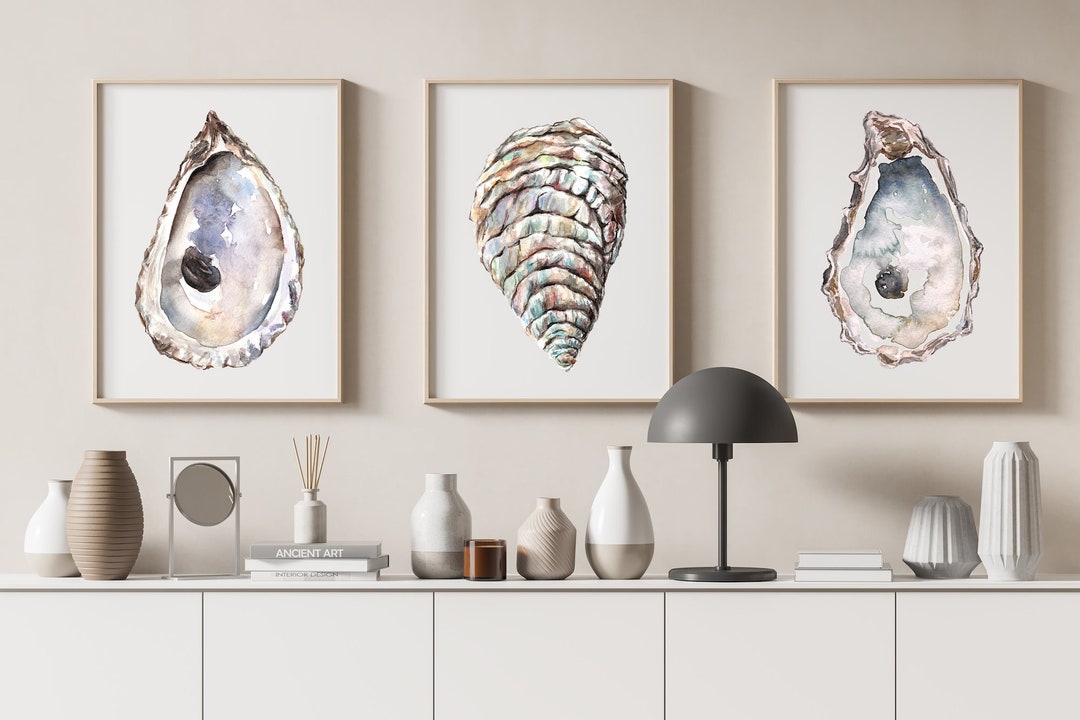 Oyster Shell Art Prints Watercolor Prints Oyster Wall Art Etsy