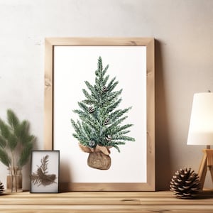 Pine Tree Burlap Print, Watercolor Painting, Botanical Art Print, Minimalist Home Decor