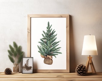 Impresión de arpillera de pino, pintura de acuarela, impresión de arte botánico, decoración minimalista del hogar