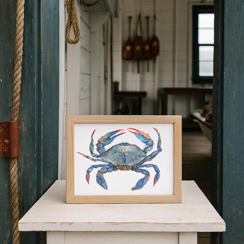 Blue Crab Wall Art – Coastal Kitchen Print – Nautical Watercolor Crab – Ocean Animal Decor image 4