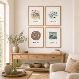 Conjunto de 12 impresiones de mapas de ciudades - Colección de arte mural dibujado a mano - Regalo de decoración de viaje imagen 4