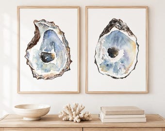 Oyster Watercolor Prints - Coastal Art - Beach House Decor