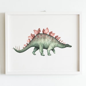 Dinosaur Art Print, Stegosaurus Wall Art, Watercolor Dinosaur, Dino Wall Art, Kids Room Decor, Nursery Decor image 3