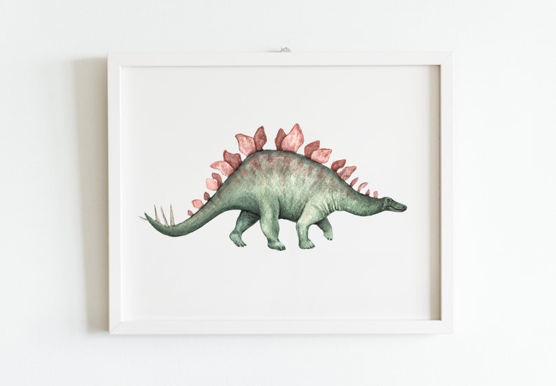 Dinosaur Art Print, Stegosaurus Wall Art, Watercolor Dinosaur, Dino Wall Art, Kids Room Decor, Nursery Decor image 3