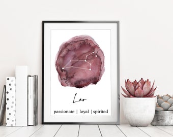 Leo Zodiac Watercolor Print - Cancer Sign Wall Print - Astrological Home Decor