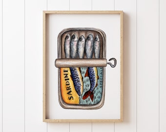 Sardinen Aquarell Druck - Einzigartiges Wohn Dekor Geschenk