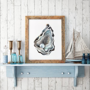 Oyster Pearl Watercolor Print - Nautical Wall Art - Coastal Home Decor