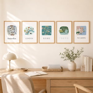 Conjunto de 12 impresiones de mapas de ciudades - Colección de arte mural dibujado a mano - Regalo de decoración de viaje imagen 7
