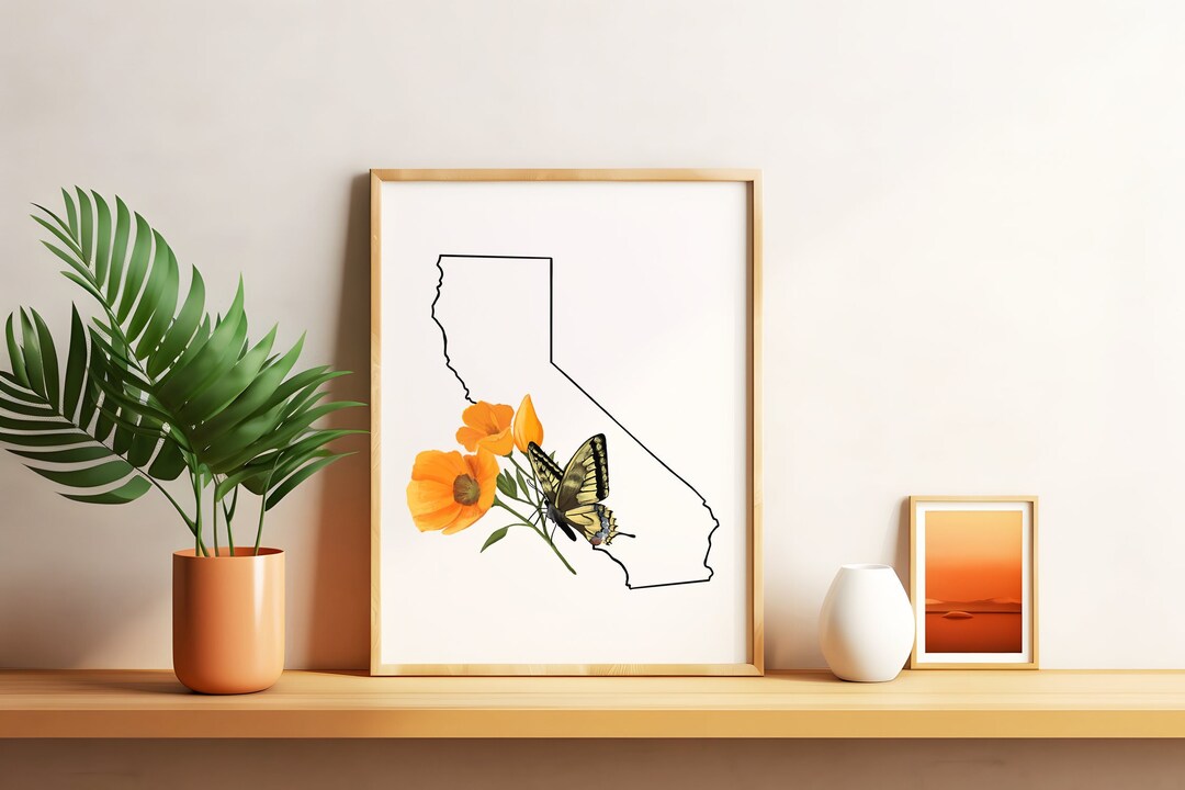 California Poppy Butterfly Art Print: Minimalist Home Decor - Etsy