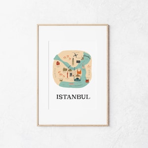 Impressão do mapa de Istambul - Arte de parede da cidade - Presente de decoração de casa exclusivo