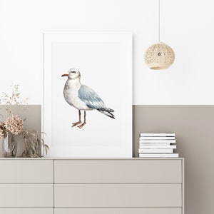 Seagull Watercolor Print - Coastal Bird Art - Ocean Wall Decor