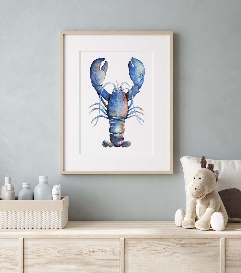 Beach House Decor, Watercolor Lobster Art Print, Ocean Wall Art image 4