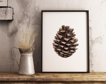 Pine Cone Watercolor Print - Nature Inspired Wall Art - Rustic Woodland Decor