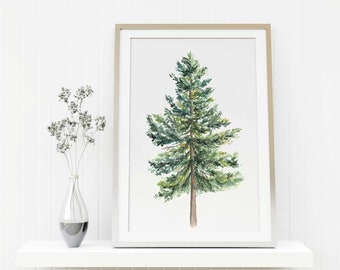 Pine Tree Print, Watercolor Painting, Botanical Art Print, Minimalist Home Decor