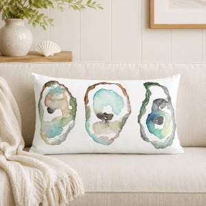 Oyster Lumbar Pillow, Coastal Throw Pillow for Beach House Sofa or Bed