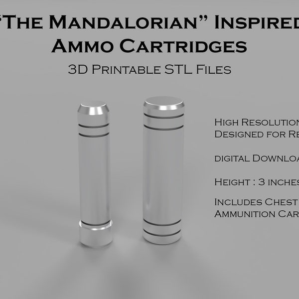 De Mandalorian geïnspireerde munitiecartridges 3D-model voor 3D-printen en cosplay hoge resolutie STL