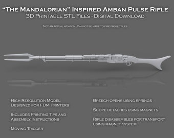 Mandalorian Inspired Amban Phase Pulse Rifle STL 3D Model for 3D Printing and Cosplay Ultra High Resolution
