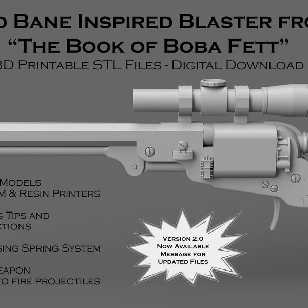 Cad Bane Inspirierter Blaster Buch von Boba Fett STL 3D Modell für 3D Druck und Cosplay Ultra High Resolution