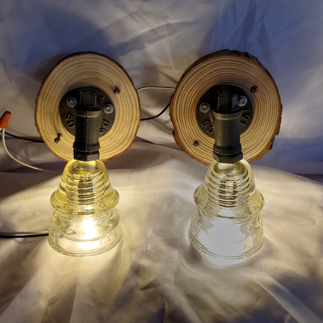 Pair 2 Glass Insulator Wall Sconce Log Cabin Themed Pair Etsy