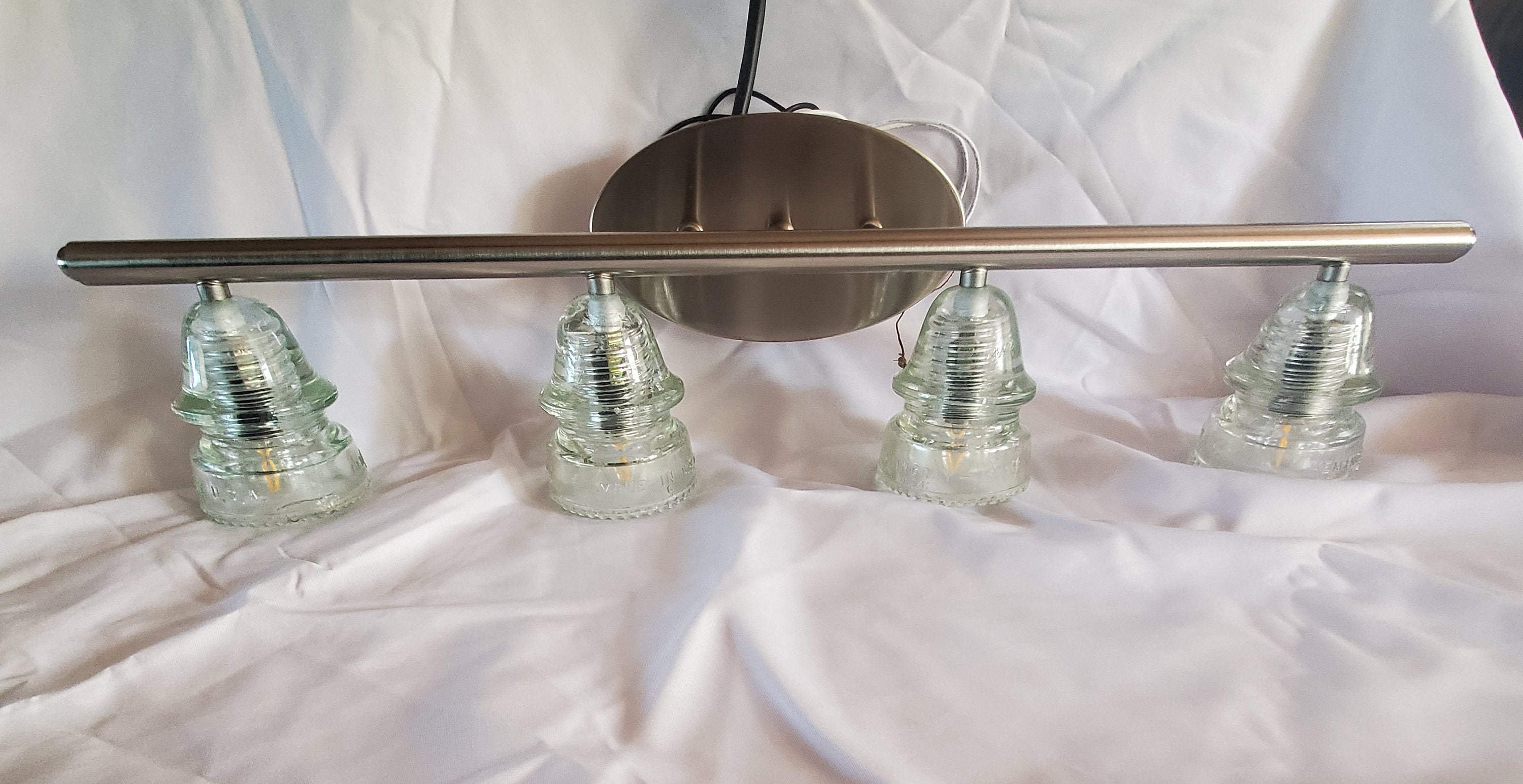 Antique Clear Large Glass Insulator 4 Light Wall Lamp on Brushed