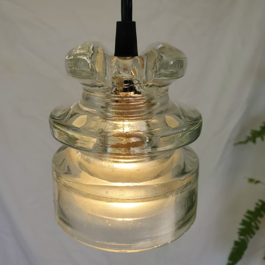 Pair (2) Matched Set of 2 Large Glass Electric Insulator Pendant Light ...