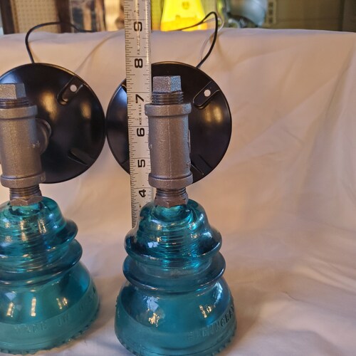 Pair (2) Glass Insulator Wall Sconce Pair Vintage Light Lights Fixture shops Blue #S2LB07