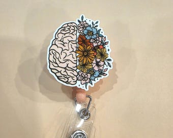 Brain Neuro Floral Badge Reel
